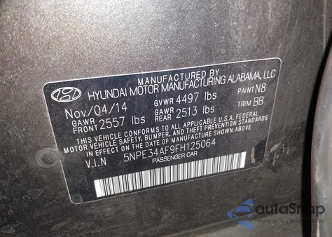 2015 Hyundai Sonata Limited from USA, damaged, VIN 5NPE34AF9FH125064